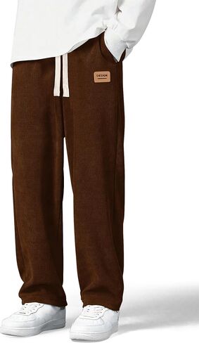 Mens Corduroy Pants Drawstring Elastic Waist Casual Pants Straight Baggy Sweatpants with Pockets in Kuwait