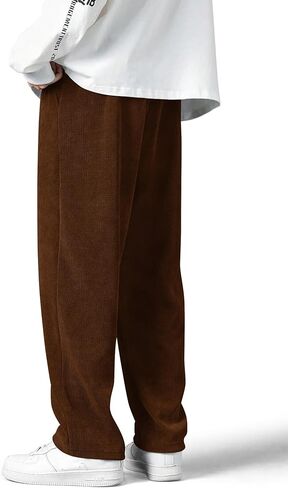 Mens Corduroy Pants Drawstring Elastic Waist Casual Pants Straight Baggy Sweatpants with Pockets in Kuwait