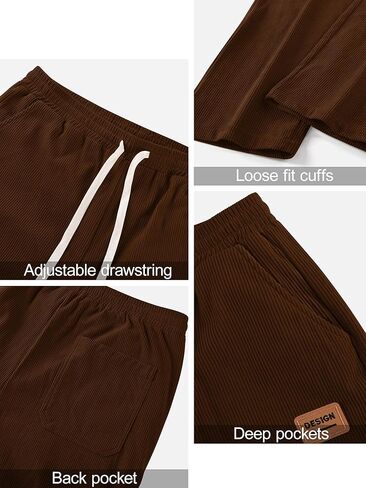 Mens Corduroy Pants Drawstring Elastic Waist Casual Pants Straight Baggy Sweatpants with Pockets in Kuwait