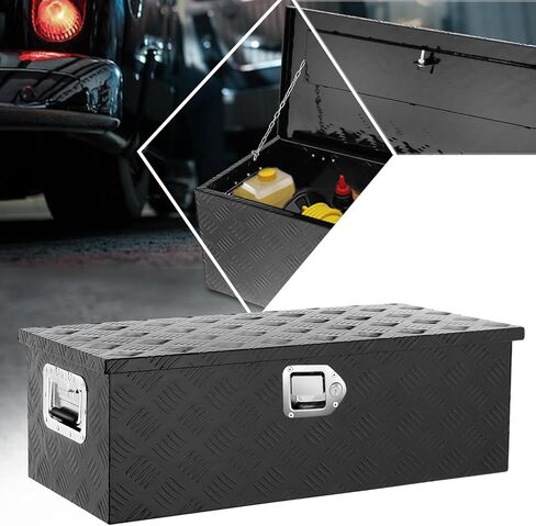 PM PERFORMOTOR Black Aluminum Steel Heavy Duty Trailer Powdercoated Tool Box Chest Box Pickup Truck Bed Storage Toolbox with Recessed Side Handles and 2 Keys, 77cm W X 33cm D X 26cm H in Saudi Arabia