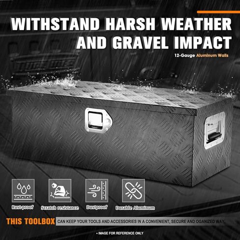 PM PERFORMOTOR Black Aluminum Steel Heavy Duty Trailer Powdercoated Tool Box Chest Box Pickup Truck Bed Storage Toolbox with Recessed Side Handles and 2 Keys, 77cm W X 33cm D X 26cm H in Saudi Arabia