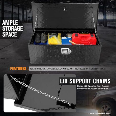 PM PERFORMOTOR Black Aluminum Steel Heavy Duty Trailer Powdercoated Tool Box Chest Box Pickup Truck Bed Storage Toolbox with Recessed Side Handles and 2 Keys, 77cm W X 33cm D X 26cm H in Saudi Arabia