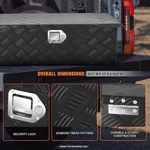 PM PERFORMOTOR Black Aluminum Steel Heavy Duty Trailer Powdercoated Tool Box Chest Box Pickup Truck Bed Storage Toolbox with Recessed Side Handles and 2 Keys, 77cm W X 33cm D X 26cm H in Saudi Arabia