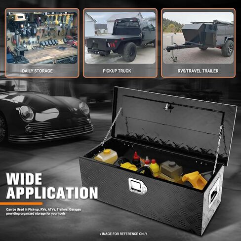 PM PERFORMOTOR Black Aluminum Steel Heavy Duty Trailer Powdercoated Tool Box Chest Box Pickup Truck Bed Storage Toolbox with Recessed Side Handles and 2 Keys, 77cm W X 33cm D X 26cm H in Saudi Arabia