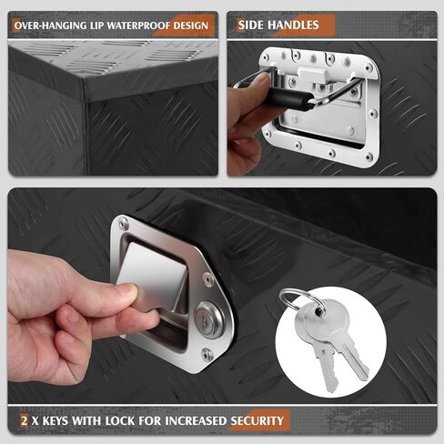 PM PERFORMOTOR Black Aluminum Steel Heavy Duty Trailer Powdercoated Tool Box Chest Box Pickup Truck Bed Storage Toolbox with Recessed Side Handles and 2 Keys, 77cm W X 33cm D X 26cm H in Saudi Arabia