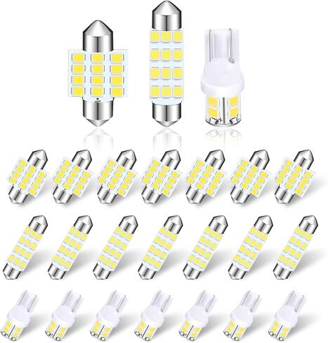 24 قطعة لمبة LED للسيارة، مجموعة مصابيح LED للسيارة، تستخدم لخريطة السيارة وأضواء ترخيص صندوق السيارة الداخلي، وإكسسوارات استبدال مصابيح السيارة الداخلية (أبيض) in Saudi Arabia