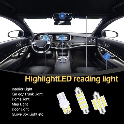 24 قطعة لمبة LED للسيارة، مجموعة مصابيح LED للسيارة، تستخدم لخريطة السيارة وأضواء ترخيص صندوق السيارة الداخلي، وإكسسوارات استبدال مصابيح السيارة الداخلية (أبيض) in Saudi Arabia