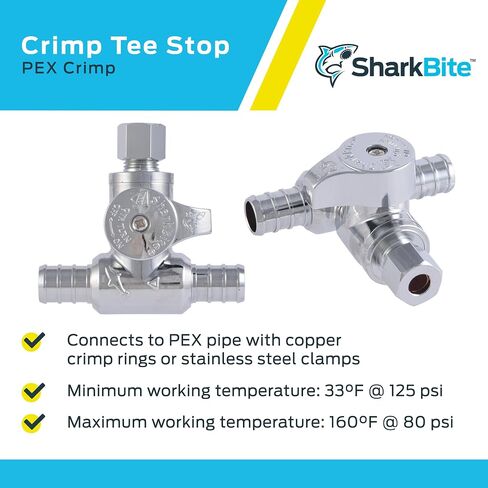 SharkBite 1/2 x 1/2 x 1/4 بوصة توقف ضغط OD، ربع دورة، تركيبات سباكة نحاسية، أنبوب PEX، PE-RT، UC24983Z in Kuwait