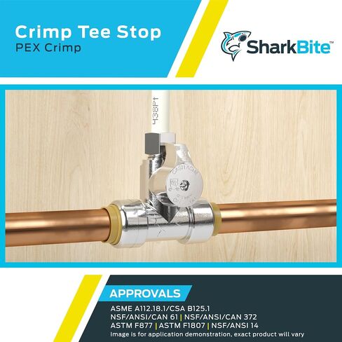 SharkBite 1/2 x 1/2 x 1/4 بوصة توقف ضغط OD، ربع دورة، تركيبات سباكة نحاسية، أنبوب PEX، PE-RT، UC24983Z in Kuwait