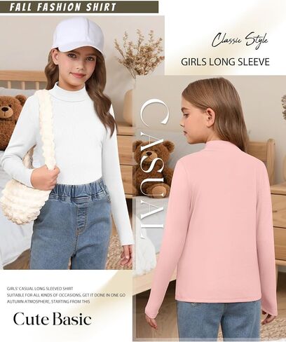 3 Pack Girls' Mock Turtleneck Long Sleeve T-Shirt Kids Warm Soft Tops Slim Fit Basic Layer Fall Winter Tees in Saudi Arabia