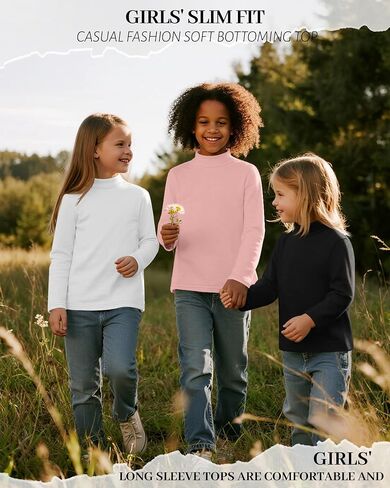 3 Pack Girls' Mock Turtleneck Long Sleeve T-Shirt Kids Warm Soft Tops Slim Fit Basic Layer Fall Winter Tees in Saudi Arabia