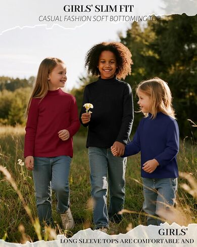 3 Pack Girls' Mock Turtleneck Long Sleeve T-Shirt Kids Warm Soft Tops Slim Fit Basic Layer Fall Winter Tees in Saudi Arabia