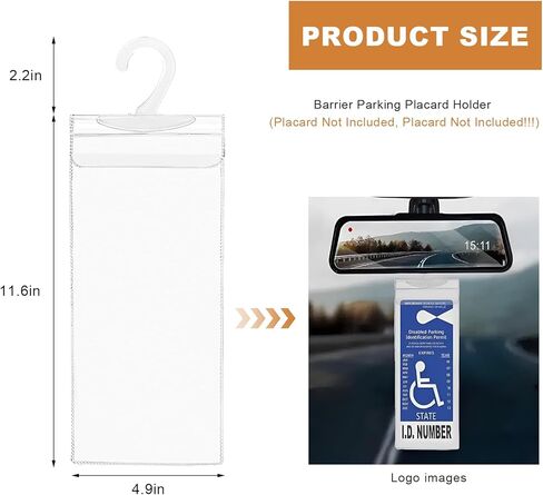 Handicap Parking Placard Holder, 11.6"×5" Clear Disabled Permit Protective Cover with Large Hanger, Ultra Transparent Sun Visor Handicapped Placard Protector for Most Vehicles in Kuwait