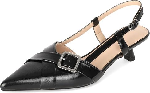 Esvowido Women Slingback Kitten Heels Pointed Toe Low Heel Pumps Adjustable Buckle Straps for Work Party Casual Outfit in Kuwait