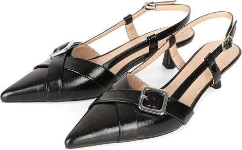 Esvowido Women Slingback Kitten Heels Pointed Toe Low Heel Pumps Adjustable Buckle Straps for Work Party Casual Outfit in Kuwait