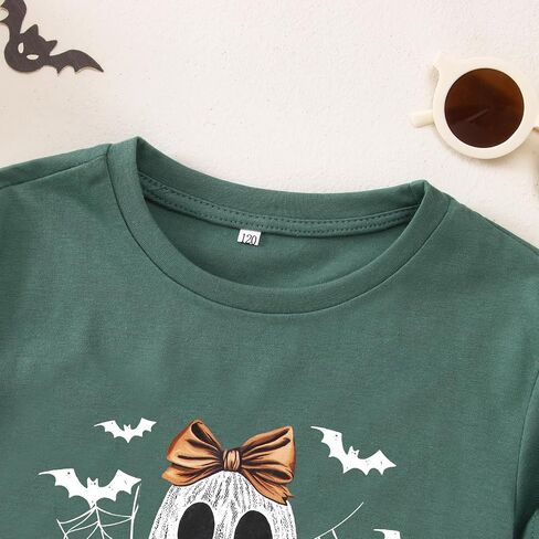 Halloween Shirts for Girls Floral Bow Lace Ghost T-Shirt Kid Spooky Season Outfit Boho Short Sleeve Tees Fall Tops in Saudi Arabia