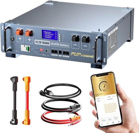 بطارية ليثيوم 48 فولت 100 أمبير LiFePO4، تدعم الاتصالات العاكسة، جهاز تحكم عن بعد WIFI، شاشة ذكية، بلوتوث، دورات مدمجة 100 أمبير BMS8000+، بحد أقصى. خرج طاقة 5.12 كيلو وات مثالي للنظام الشمسي وخارج الشبكة in Kuwait