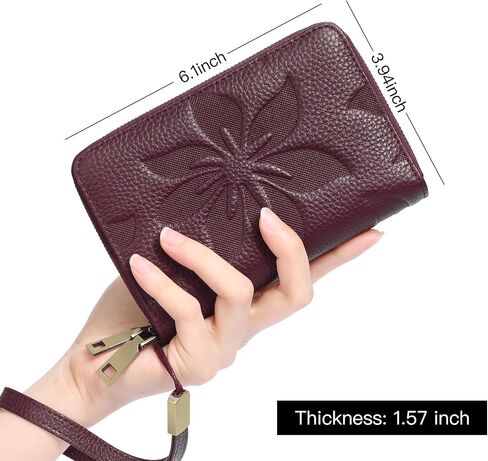 Double Zip Around Genuine Leather Wallet for Women RFID Blocking Wristlet Purse Medium Size Black (Black) in Saudi Arabia