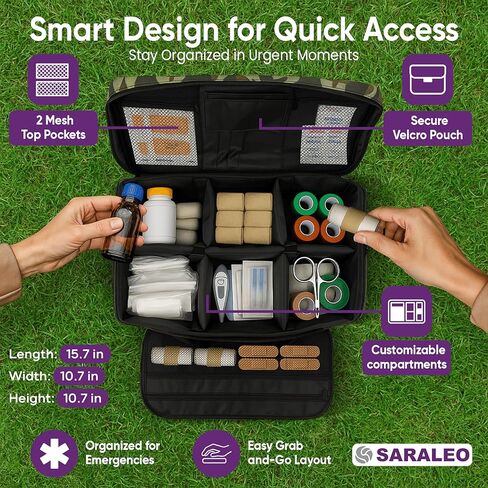 منظم الحقائب الطبية الاحترافي من SARALEO - حقيبة إسعافات أولية فارغة كبيرة مع 6 مساحات قابلة للفصل، حقيبة معدات سفر مقاومة للماء للأطباء وأخصائيي الطوارئ الطبية والممرضات والأدوية وتخزين حبوب الدواء in Kuwait