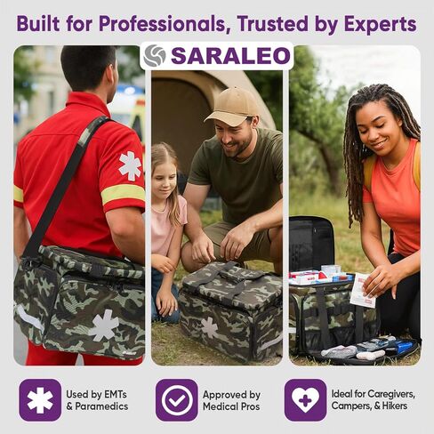 منظم الحقائب الطبية الاحترافي من SARALEO - حقيبة إسعافات أولية فارغة كبيرة مع 6 مساحات قابلة للفصل، حقيبة معدات سفر مقاومة للماء للأطباء وأخصائيي الطوارئ الطبية والممرضات والأدوية وتخزين حبوب الدواء in Kuwait