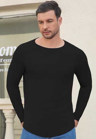 YTD Mens Long Sleeve Muscle T Shirts Casual Crewneck Raglan Tops Longline Ribbed Tee Shirts for Gym Workout in Kuwait