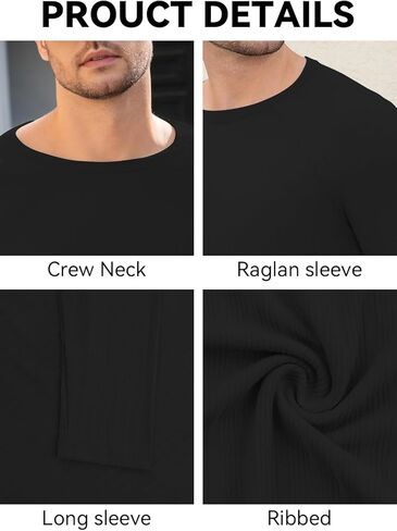 YTD Mens Long Sleeve Muscle T Shirts Casual Crewneck Raglan Tops Longline Ribbed Tee Shirts for Gym Workout in Kuwait