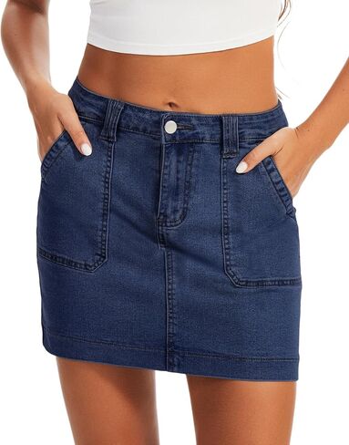 Denim Skirts for Women Stretchy High Waisted Jean Skirt with Large Pockets Casual Cute Denim Skirt in Kuwait