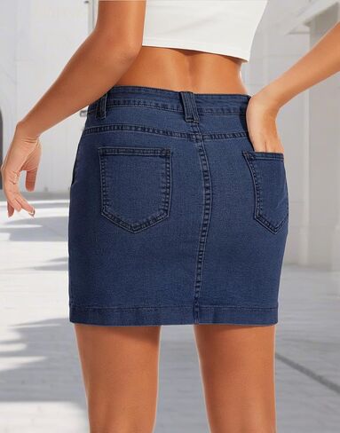 Denim Skirts for Women Stretchy High Waisted Jean Skirt with Large Pockets Casual Cute Denim Skirt in Kuwait