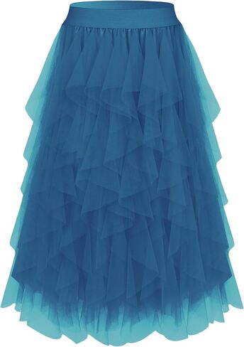 Girstunm Layered Mesh Skirt for Women Midi Length High Waisted A-line Skirts Fairy Halloween Costume in Saudi Arabia