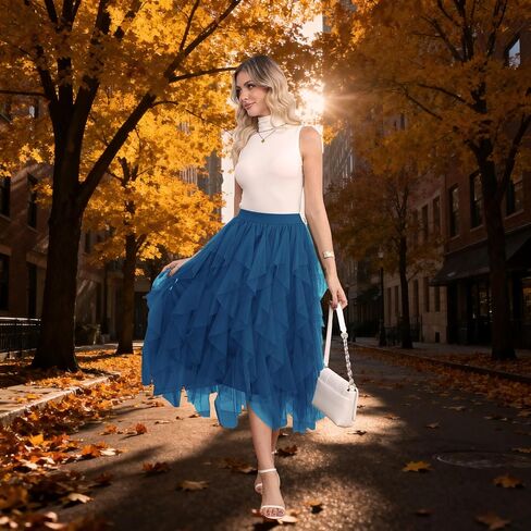 Girstunm Layered Mesh Skirt for Women Midi Length High Waisted A-line Skirts Fairy Halloween Costume in Saudi Arabia