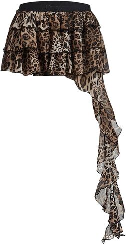 GORGLITTER Women's Y2k Leopard Print Skirt Layered Ruffle A Line Animal Print Mini Skirts in Kuwait