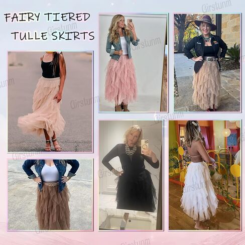 Girstunm Layered Mesh Skirt for Women Midi Length High Waisted A-line Skirts Fairy Halloween Costume in Saudi Arabia