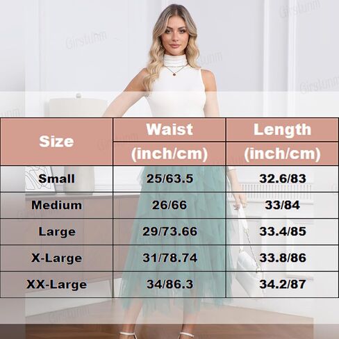 Girstunm Layered Mesh Skirt for Women Midi Length High Waisted A-line Skirts Fairy Halloween Costume in Saudi Arabia