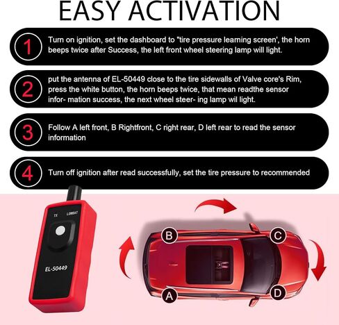 أداة إعادة تعلم TPMS قطعة واحدة من Downhill، جهاز إعادة ضبط ضغط الإطارات، متوافق مع Ford F/E-150 250 350 450 550 Mustang، Lincoln MKX، Mercury Milan (أسود وأحمر) in Saudi Arabia