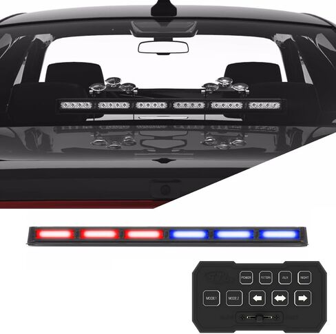SpeedTech Lights Striker TIR 6 Head LED Traffic Advisor Windshield Mount Strobe Light Bar لمركبات الطوارئ / تحذير المخاطر وامض الاتجاه مع قابس CIG / صندوق التحكم - أحمر / أزرق in Kuwait