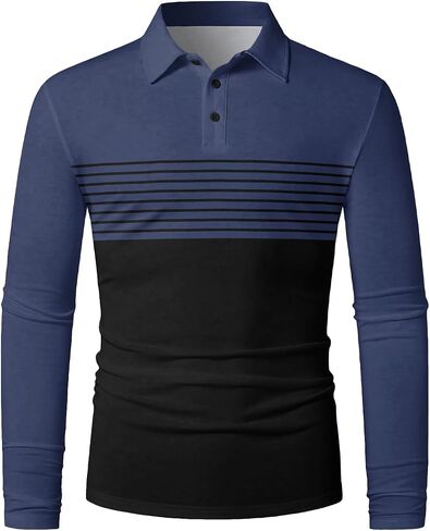 Mens Polo Shirts Long Sleeve Casual Collared Shirt Classic Button Polo Tee Collared Work Pullover Shirts in Saudi Arabia