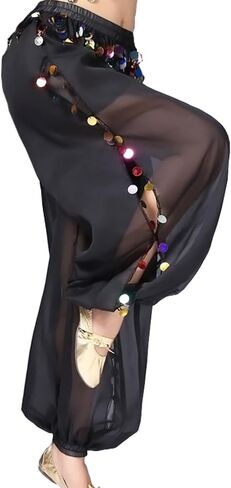 Women Sequins Belly Dance Pants India Arabian Stage Performance Coins Harem Long Trousers in Saudi Arabia