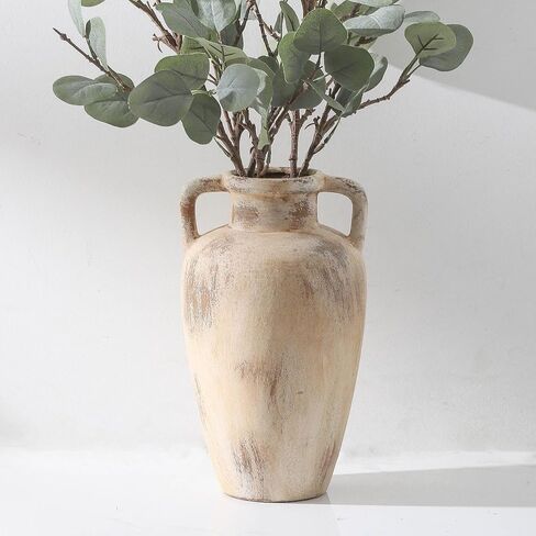 Large Ceramic Flower Vase,11.41 inch Tall Terracotta Farmhouse Rustic Vase with 2 Handles for Home Decor, Living Room Shelf Decor, Enterway, Wedding, Table Decoration in Saudi Arabia