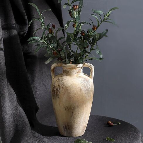 Large Ceramic Flower Vase,11.41 inch Tall Terracotta Farmhouse Rustic Vase with 2 Handles for Home Decor, Living Room Shelf Decor, Enterway, Wedding, Table Decoration in Saudi Arabia