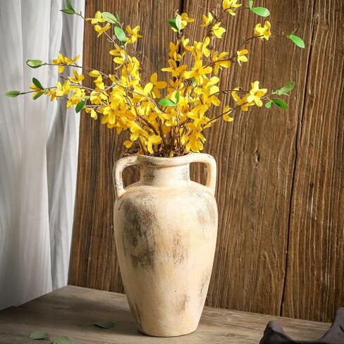 Large Ceramic Flower Vase,11.41 inch Tall Terracotta Farmhouse Rustic Vase with 2 Handles for Home Decor, Living Room Shelf Decor, Enterway, Wedding, Table Decoration in Saudi Arabia