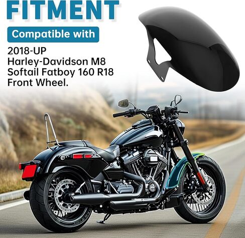 KUAFU Motorcycle Front Fender Mudguard Compatible with 2018-2024 Harley-Davidson M8 Softail Fatboy Fat boy FLFBS FLFB Fit for 160 R18 Front Wheel Short Fender Black in Saudi Arabia