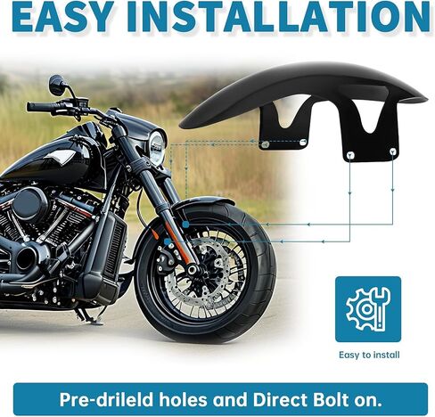 KUAFU Motorcycle Front Fender Mudguard Compatible with 2018-2024 Harley-Davidson M8 Softail Fatboy Fat boy FLFBS FLFB Fit for 160 R18 Front Wheel Short Fender Black in Saudi Arabia