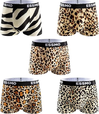 Mens Boxer Briefs Regular Long Casual 4 Way Stretch Leopard Print Soft Underwear for Men 5 Pack in Saudi Arabia