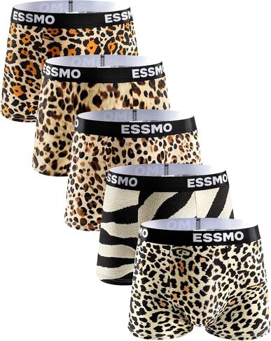 Mens Boxer Briefs Regular Long Casual 4 Way Stretch Leopard Print Soft Underwear for Men 5 Pack in Saudi Arabia