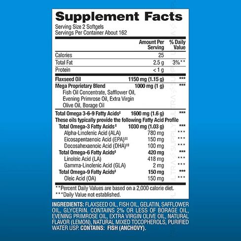 Members Mark Omega 3-6-9 Softgels, 1600 mg, (300 Count.) – Heart, Brain, Joint, Skin & Eye Health, Essential Fatty Acids Blend in Saudi Arabia