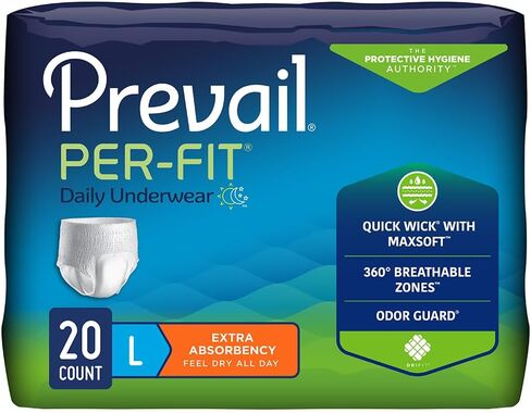 Prevail Per-Fit Daily Protective Underwear, Unisex Adult Disposable Diaper for Men& Women, Extra Absorbency, Large, 44"-58" Waist, 80 Count Case in Saudi Arabia