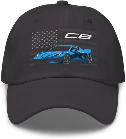 قبعة C8 Corvette American Flag Dad - تصميم السيارة الخارقة باللون الأزرق السريع - قبعة العضلات الوطنية in Saudi Arabia