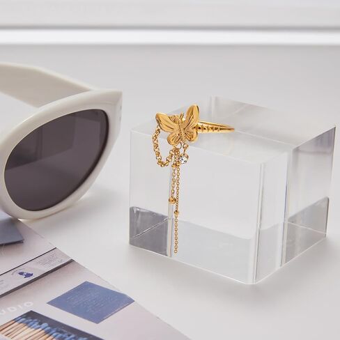 Gold-Plated Butterfly Ring with Dangling Chains and Cubic Zirconia, Adjustable Statement Ring,Cocktail Party Minimalist Ring for Women in Saudi Arabia