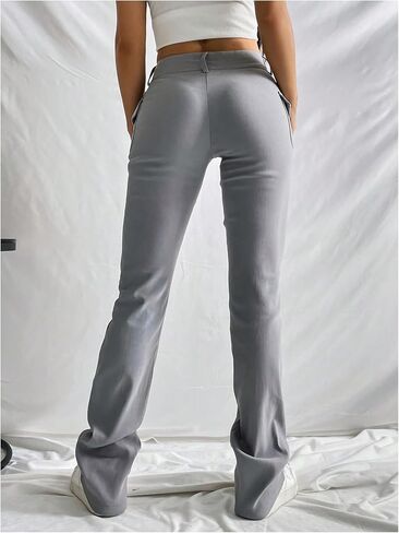 Floerns Women's Solid High Waisted Stretch Pants Straight Leg Pants with Flap Pockets in Kuwait