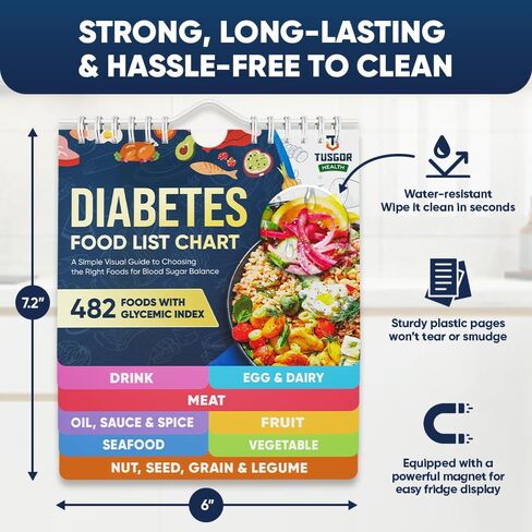 [480+ FOODS] Diabetic Food List With Glycemic Index Information - Magnet Diabetes Food List Chart Booklet With Glycemic Index 2025 Version For Newly Diagnosed, Type 1, Type 2 Diabetes (Standard Size) in Kuwait